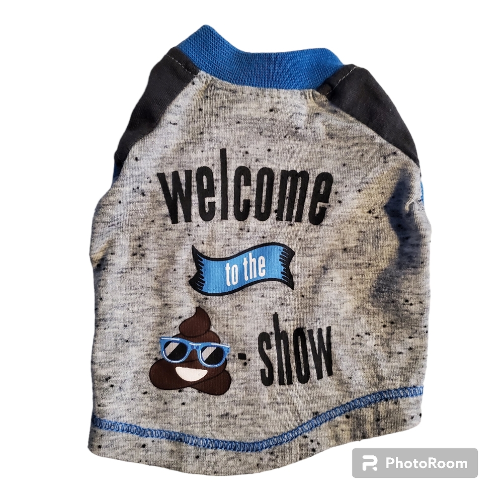 Extra-Small Grey and Blue Dog T-Shirt With Words and Graphic